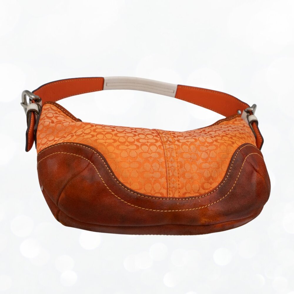 Vintage Coach Soho Orange Signature Hobo Bag | Y2K Leather Trim Purse - Picture 4 of 7